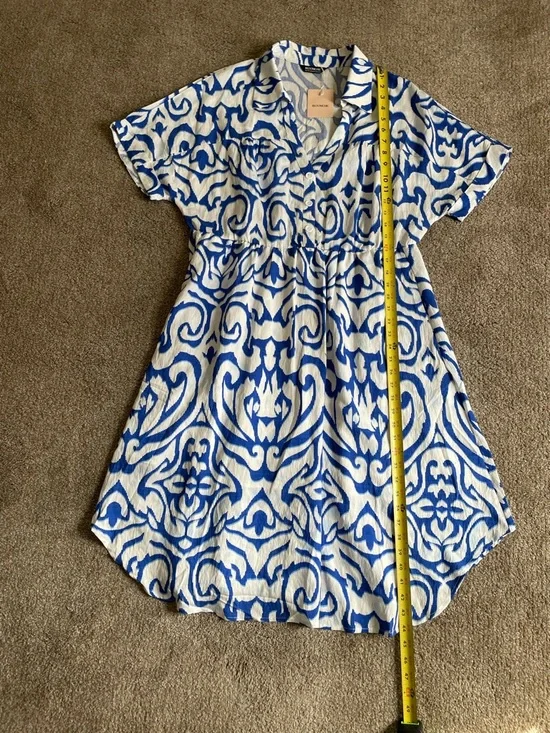 BloomChic Blue and White Printed Midi Dress Button Detail Size 14/16 NWT - Picture 10 of 11